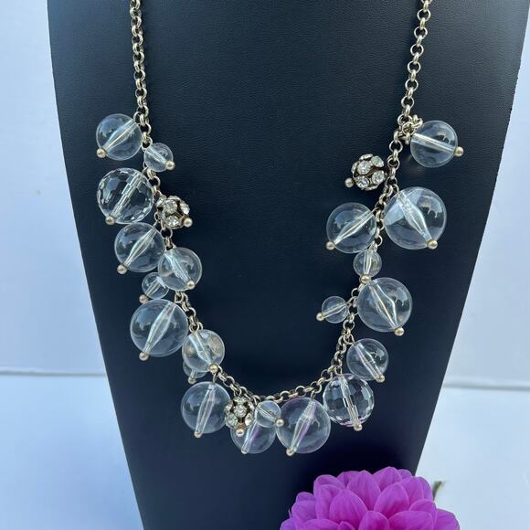 J. CREW STATEMENT NECKLACE Clear Bead Bubble Gold Tone Necklace - Picture 3 of 5